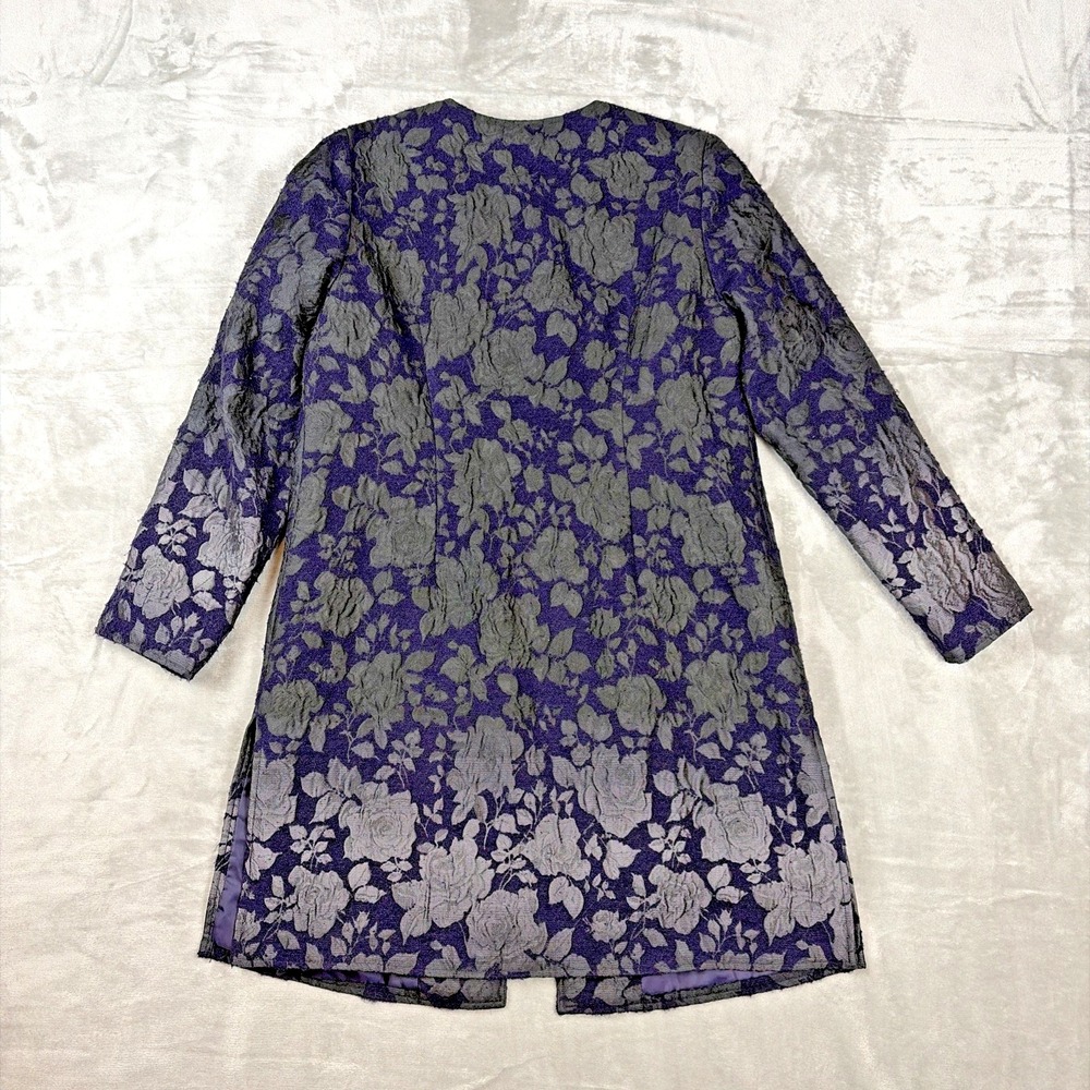 Laura Ashley Floral Jacquard Coat Womens Size M Purple Grey Rose Tapestry Jacket - Picture 2 of 12